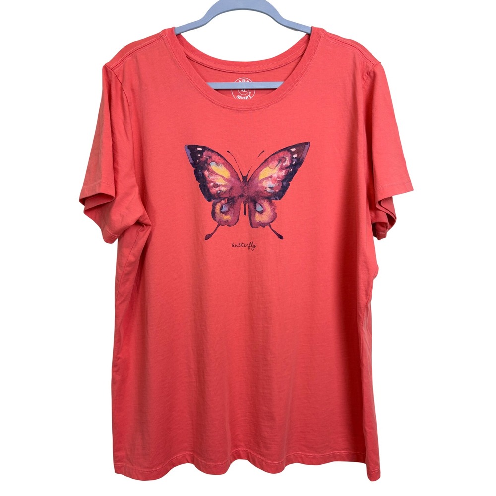 Amadora Top T Shirt Butterfly Womens XL Coral Graphic Nature Cottagecore
